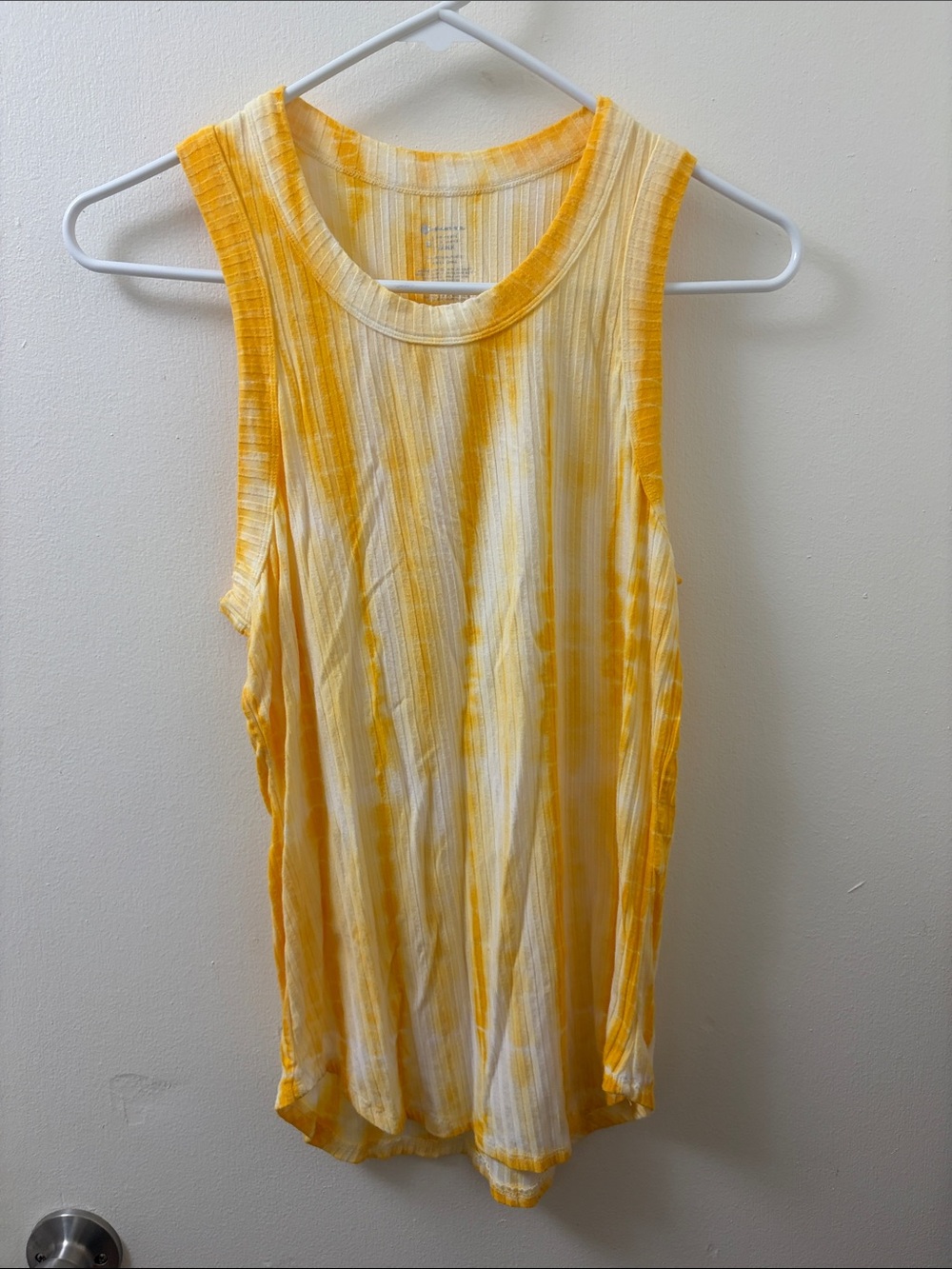 Yellow & White Tie-Dye Ribbed Tank Top